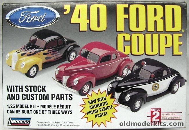 Lindberg 1/25 1940 Ford Coupe - Street Custom / Stock / Police Car, 72159 plastic model kit